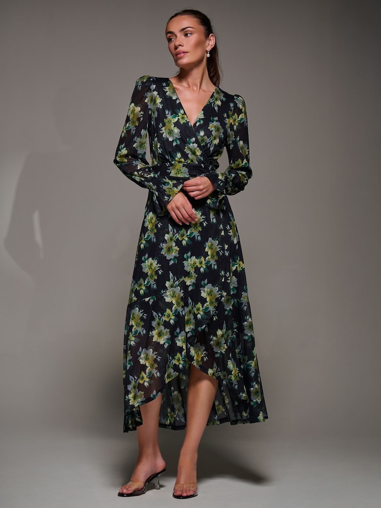 Jolie Moi Yellow Ruffle Cuffed Sleeve Frill Mesh Maxi Dress - Image 1 of 6
