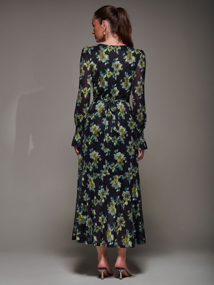 Jolie Moi Yellow Ruffle Cuffed Sleeve Frill Mesh Maxi Dress - Image 2 of 6