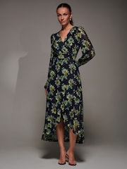 Jolie Moi Yellow Ruffle Cuffed Sleeve Frill Mesh Maxi Dress - Image 4 of 6
