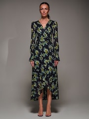 Jolie Moi Yellow Ruffle Cuffed Sleeve Frill Mesh Maxi Dress - Image 5 of 6