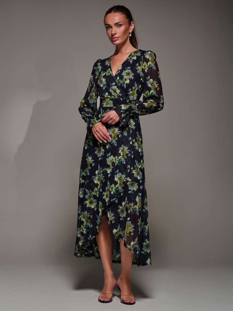 Jolie Moi Yellow Ruffle Cuffed Sleeve Frill Mesh Maxi Dress - Image 6 of 6
