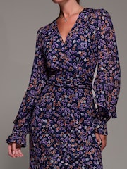Jolie Moi Blue Long Sleeve Frill Detail Mesh Maxi Dress - Image 3 of 6