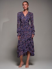 Jolie Moi Blue Long Sleeve Frill Detail Mesh Maxi Dress - Image 5 of 6