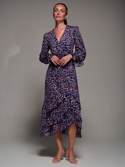 Jolie Moi Blue Long Sleeve Frill Detail Mesh Maxi Dress - Image 6 of 6