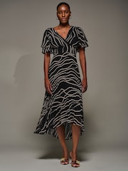 Jolie Moi Black Angel Sleeve Pleated Chiffon Midaxi Dress - Image 1 of 6
