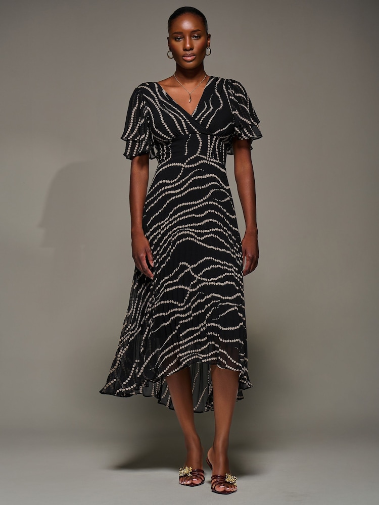 Jolie Moi Black Angel Sleeve Pleated Chiffon Midaxi Dress - Image 1 of 6 Jolie Moi Black Angel Sleeve Pleated Chiffon Midaxi Dress - Image 1 of 6
