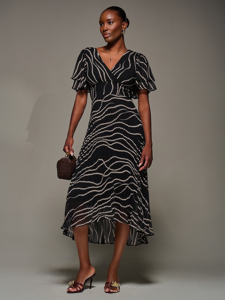Jolie Moi Black Angel Sleeve Pleated Chiffon Midaxi Dress - Image 2 of 6
