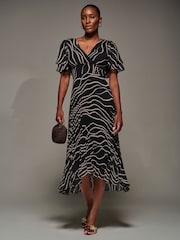 Jolie Moi Black Angel Sleeve Pleated Chiffon Midaxi Dress - Image 6 of 6