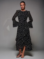 Jolie Moi Black Ruffled Long Sleeve Tiered Chiffon Midaxi Dress - Image 4 of 6