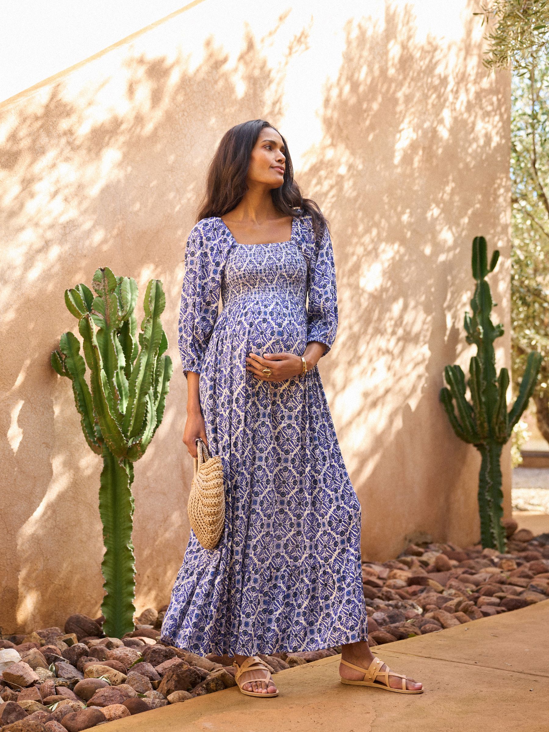 Buy Seraphine Blue Petite Crepe Shirred Bodice Maternity Maxi