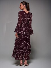Jolie Moi Red Ruffled Long Sleeve Tiered Chiffon Midaxi Dress - Image 2 of 6