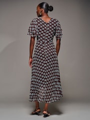 Jolie Moi Dark Brown Angel Sleeve Pleated Chiffon Midaxi Dress - Image 2 of 6