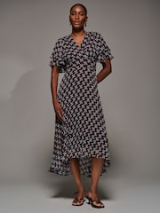 Jolie Moi Dark Brown Angel Sleeve Pleated Chiffon Midaxi Dress - Image 3 of 6