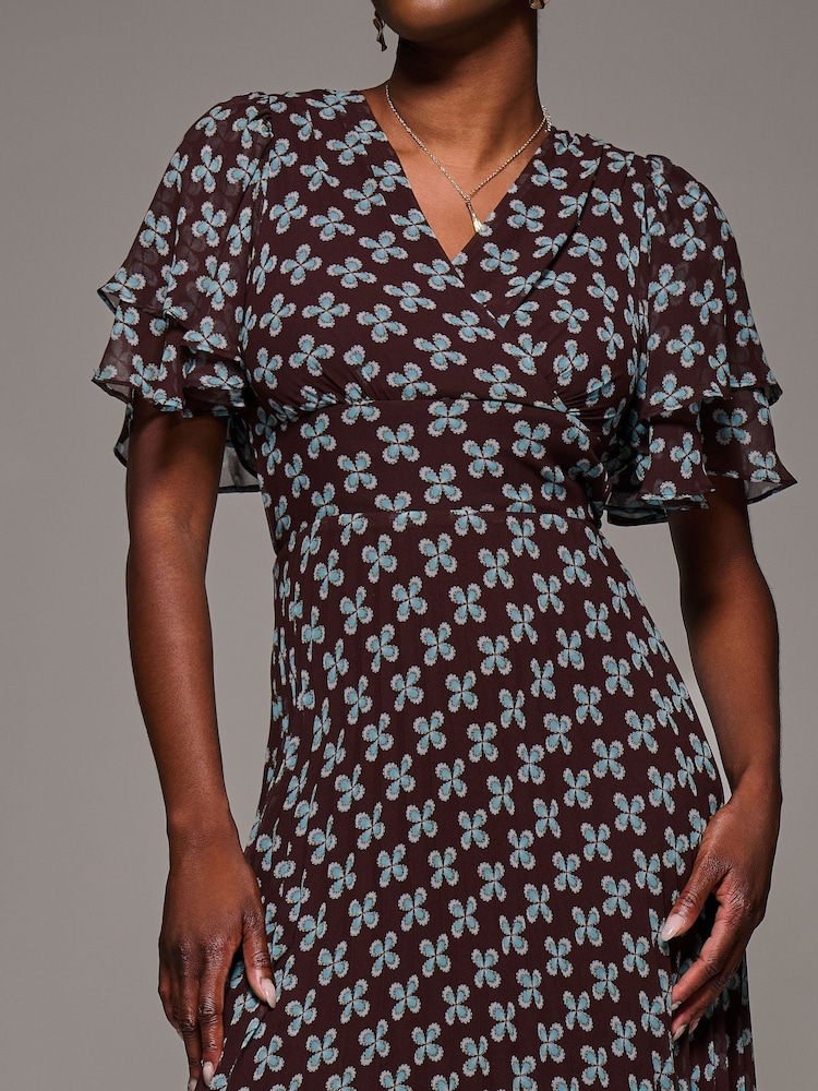 Jolie Moi Dark Brown Angel Sleeve Pleated Chiffon Midaxi Dress - Image 6 of 6 Jolie Moi Dark Brown Angel Sleeve Pleated Chiffon Midaxi Dress - Image 6 of 6
