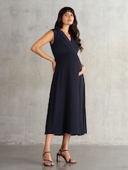 Seraphine Dark Navy Blue Maternity Collar Detail Dress - Image 1 of 5