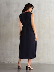 Seraphine Dark Navy Blue Maternity Collar Detail Dress - Image 2 of 5