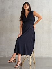 Seraphine Dark Navy Blue Maternity Collar Detail Dress - Image 3 of 5