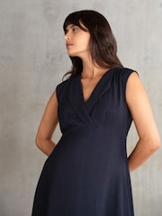 Seraphine Dark Navy Blue Maternity Collar Detail Dress - Image 5 of 5