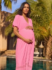 Seraphine Pink Maternity & Nursing Broderie Anglaise Midi Dress - Image 3 of 5