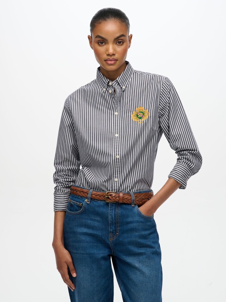 Superdry Blue Slim Crest Poplin Long Sleeve Shirt - Image 1 of 7