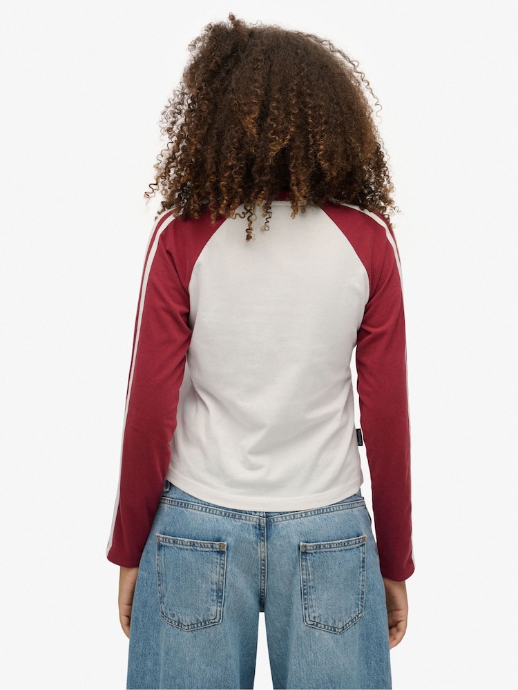 Superdry Red Essential Logo Retro Long Sleeve Top - Image 2 of 6 Superdry Red Essential Logo Retro Long Sleeve Top - Image 2 of 6