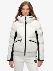 Superdry White Hooded Ski Bomber Jacket - Image 1 of 7