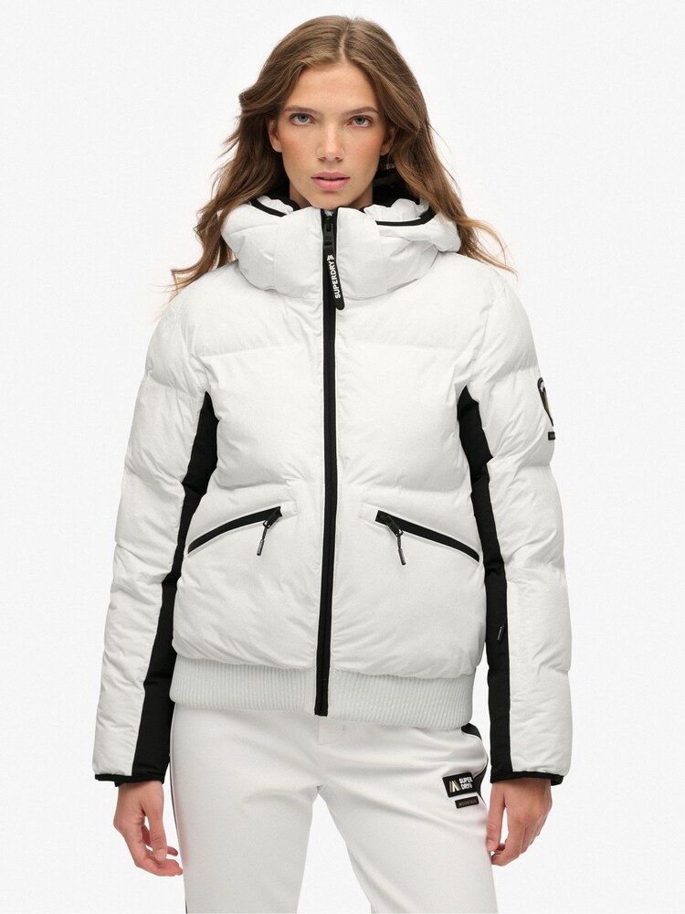 Superdry White Hooded Ski Bomber Jacket - Image 1 of 7