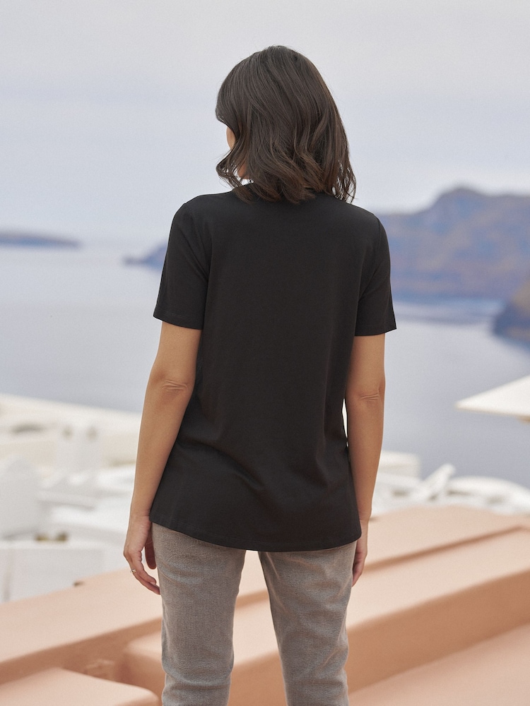 Seraphine Black Maternity Short Sleeve Cotton Modal T-Shirt - Image 4 of 4