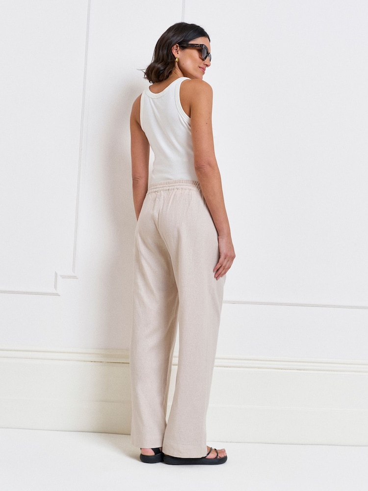 Seraphine Stone Matenity Linen Blend Underbump Trousers - Image 4 of 4