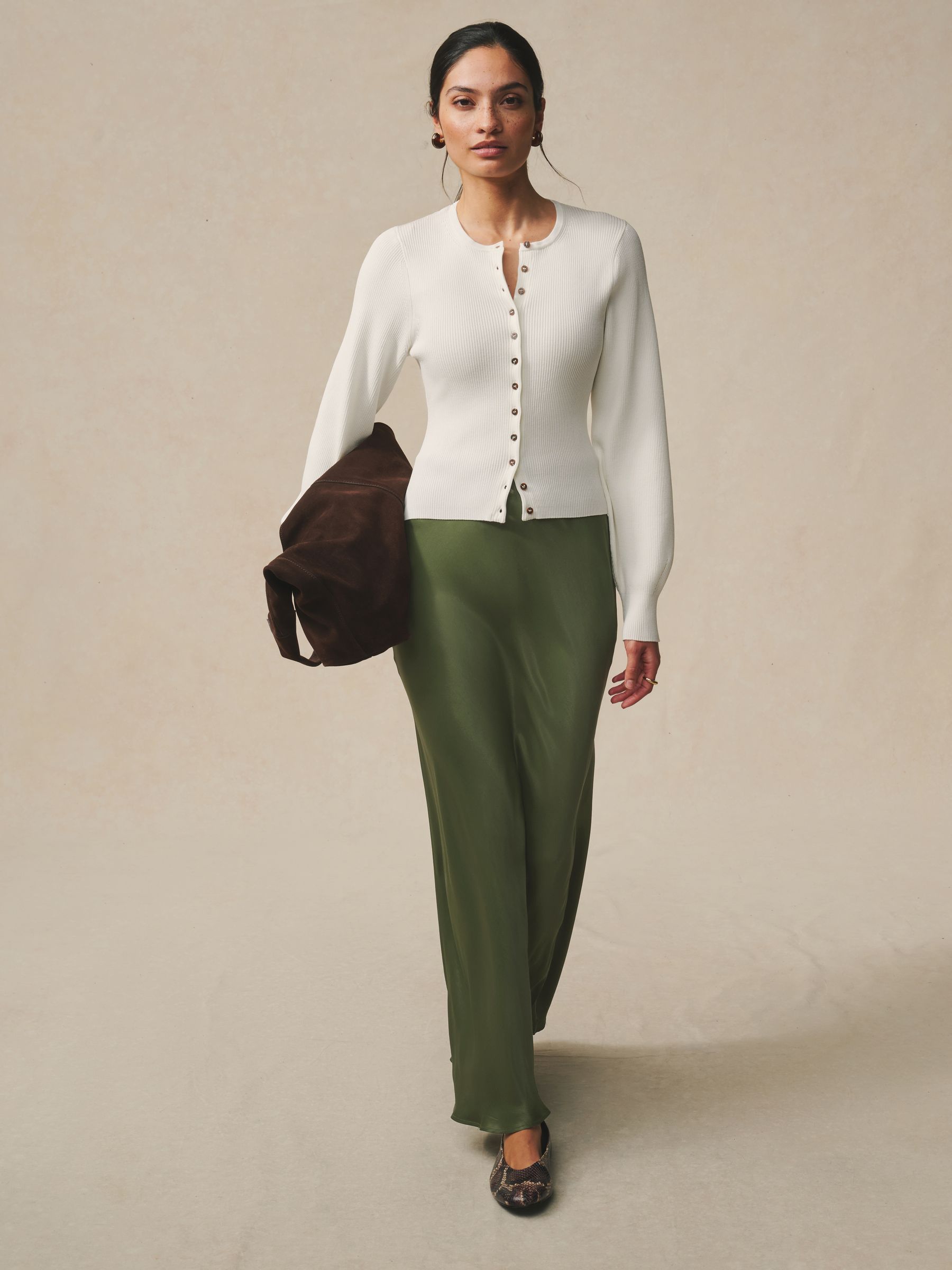 Buy Khaki Green Satin Midi Skirt from Next USA