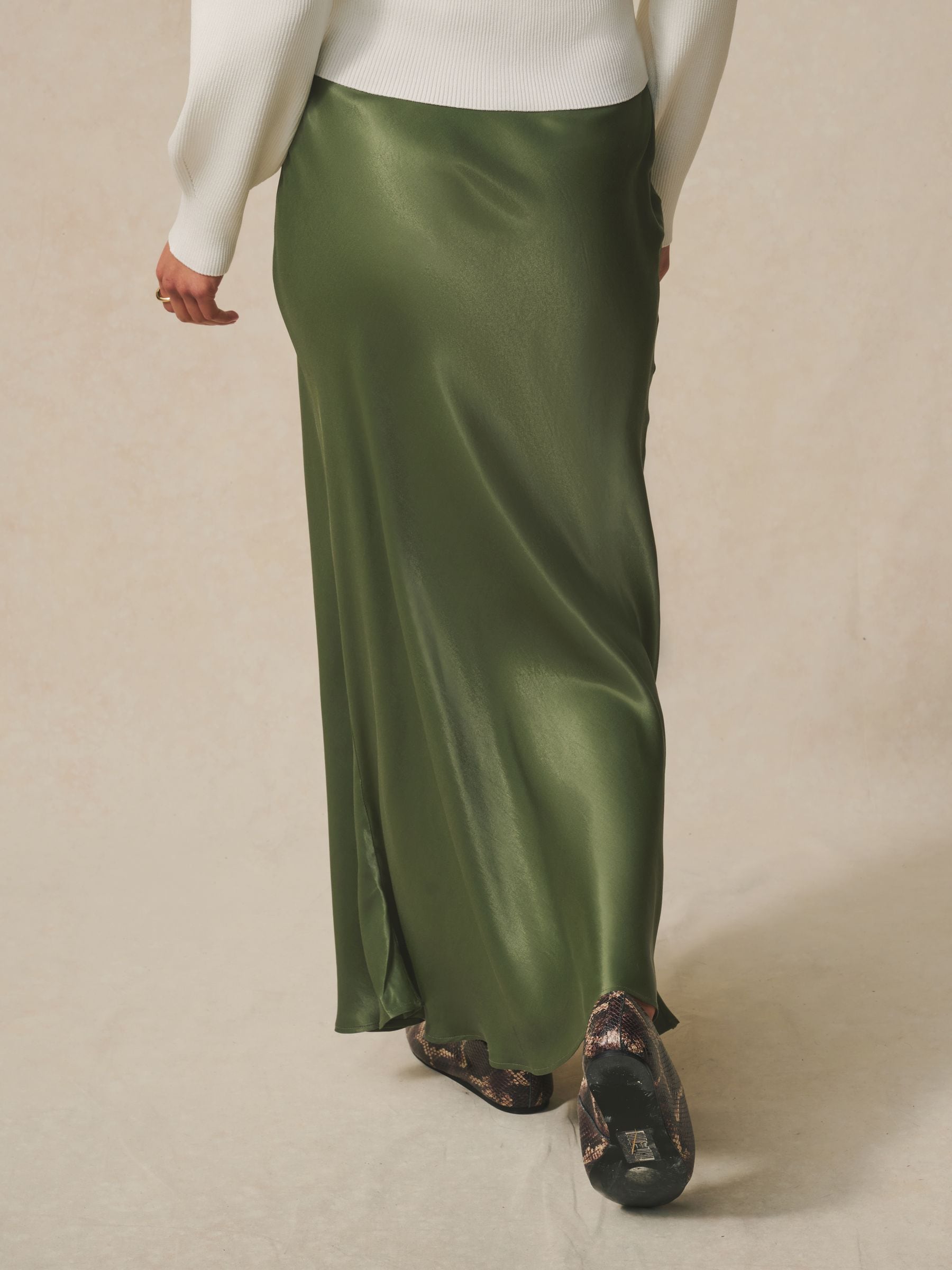 Buy Khaki Green Satin Midi Skirt from Next USA