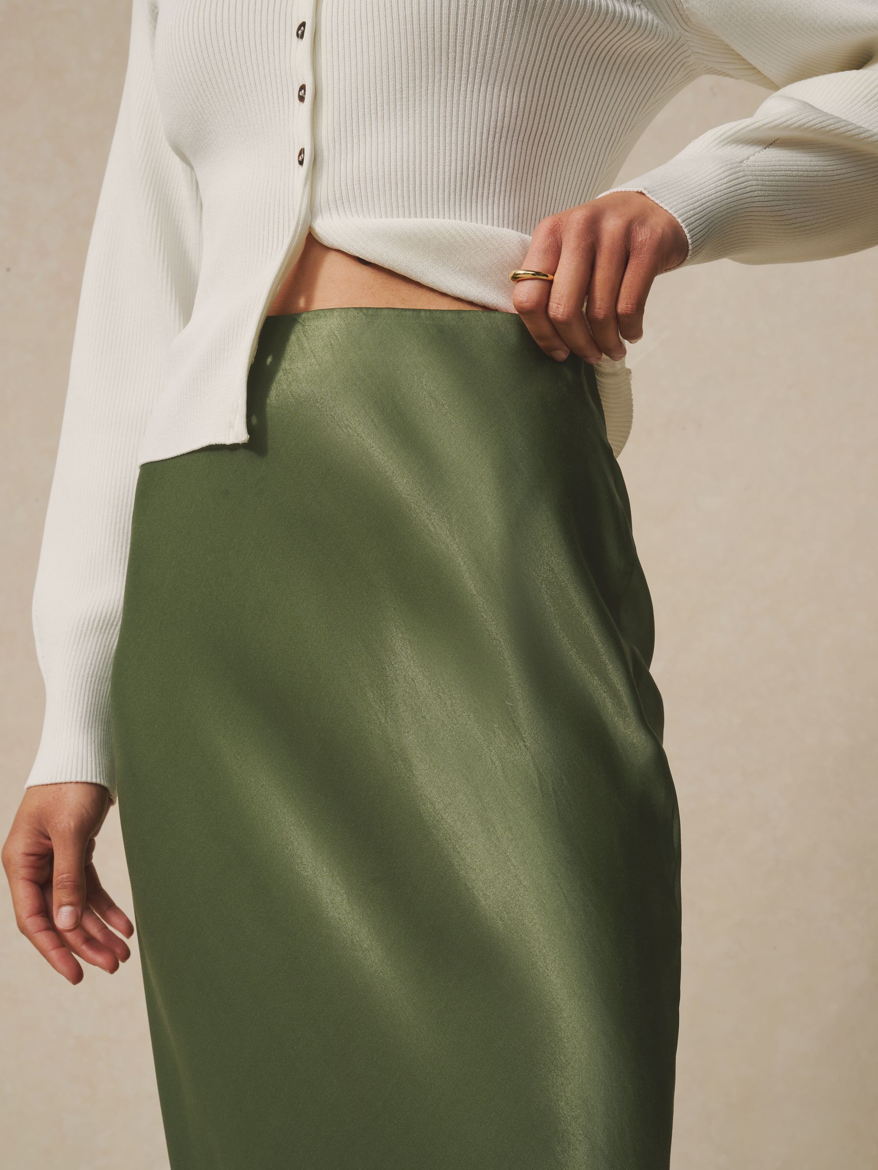 HAUNT VINTAGE SATIN SKIRT カーキ Buy Khaki Green Satin Midi Skirt from Next USA