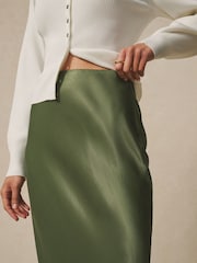 Χακί πράσινο - Σατέν μίντι φούστα - Εικόνα 4 του 7