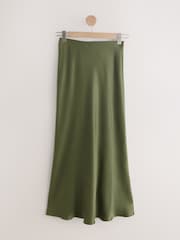 Χακί πράσινο - Σατέν μίντι φούστα - Εικόνα 5 του 7