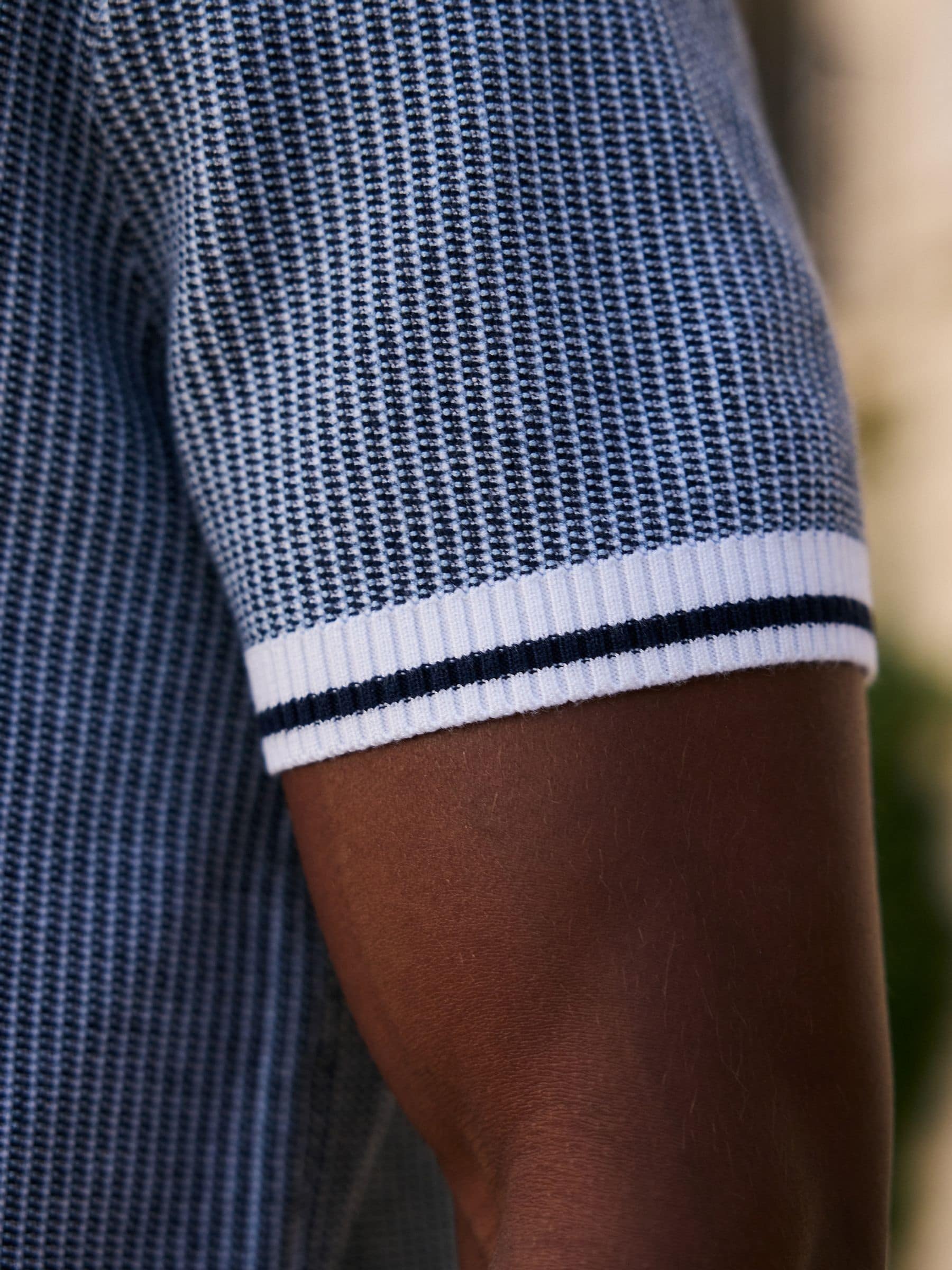 Buy MAUVAIS Blue Giordini in Tipped Birdseye Knit Polo Shirt from