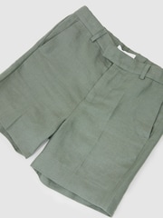 Reiss Sage Green Atlantic S 13-14 yrs Linen Tailored Shorts - Image 1 of 3