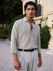 MAUVAIS Beige Arienzo Long Sleeve Stripe Shirt with Black Stripes - Image 1 of 8