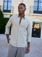 MAUVAIS Beige Arienzo Long Sleeve Stripe Shirt with Black Stripes - Image 2 of 8