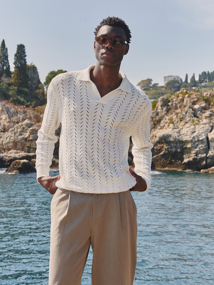 MAUVAIS Blanca Pointelle Open Collar Jumper - Image 1 of 5