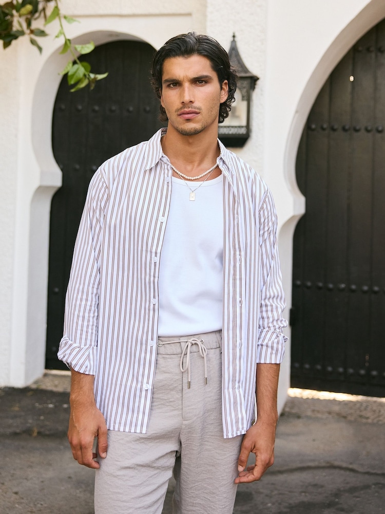 MAUVAIS Brown Portofino Poplin Long Sleeve Stretch Shirt - Image 6 of 6 MAUVAIS Brown Portofino Poplin Long Sleeve Stretch Shirt - Image 6 of 6