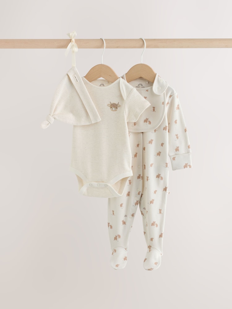 Neutral Hamish Sleepsuit, Bodysuit, Hat and Bib Set 4 Piece (0-9mths) - Image 1 of 9 Neutral Hamish Sleepsuit, Bodysuit, Hat and Bib Set 4 Piece (0-9mths) - Image 1 of 9