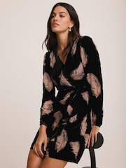 Mint Velvet Black Feather Print Mini Dress - Image 3 of 8