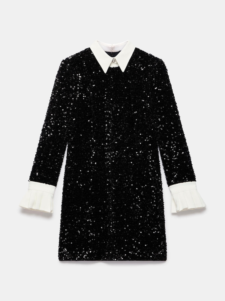 black sequin dress with white collar Black & White Sequin Tuxedo Mini Dress Selene Dress
