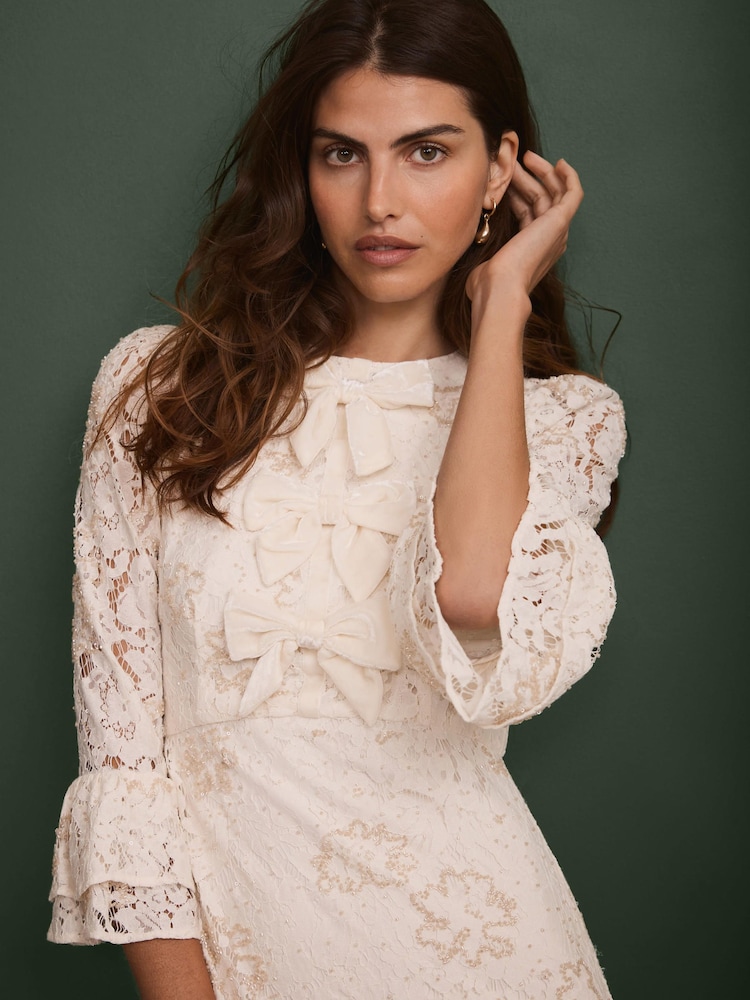 Buy Mint Velvet White Embellished Lace Midi Dress from Next Norway