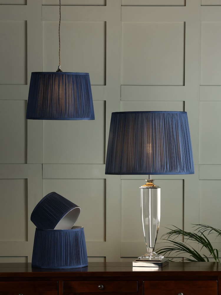 Laura Ashley Midnight Blue Hemsley Pleated Silk Empire Easyfit Lamp Shade - Image 1 of 8 Laura Ashley Midnight Blue Hemsley Pleated Silk Empire Easyfit Lamp Shade - Image 1 of 8