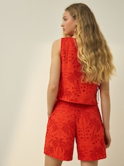 Red N. Premium Cotton Broderie Knee Shorts - Image 3 of 4