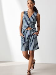 Navy/Green Stripe N. Premium Linen Blend Bermuda Shorts - Image 1 of 6