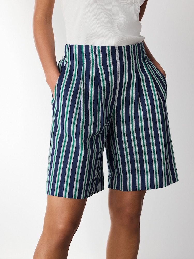 Navy/Green Stripe N. Premium Linen Blend Bermuda Shorts - Image 2 of 6