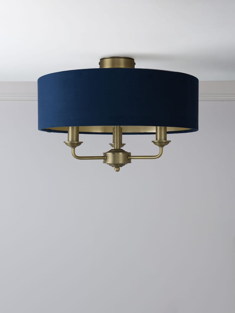 Laura Ashley Blue Sorrento Flush Fitting Ceiling Light - Image 2 of 6