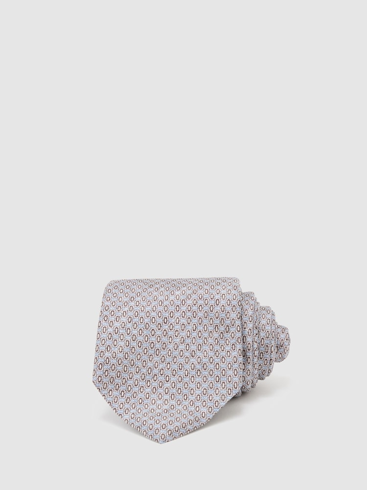 Bleu clair - Reiss Emilio Silk Micro Geometric-Print Tie - Image 1 de 5